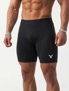 Ironwick 1pc Men's Bull Print Basic Fitness Training Shorts, For Gyms Comfortable Breathable Slim Fit For Gym Compression - Black - View 3