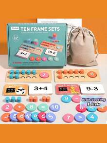 Montessori Math Manipulatives Wooden Learning Number And Counting Games Ten Frame Set For Elementary Classroom & Kindergarten - Multicolor - View 3