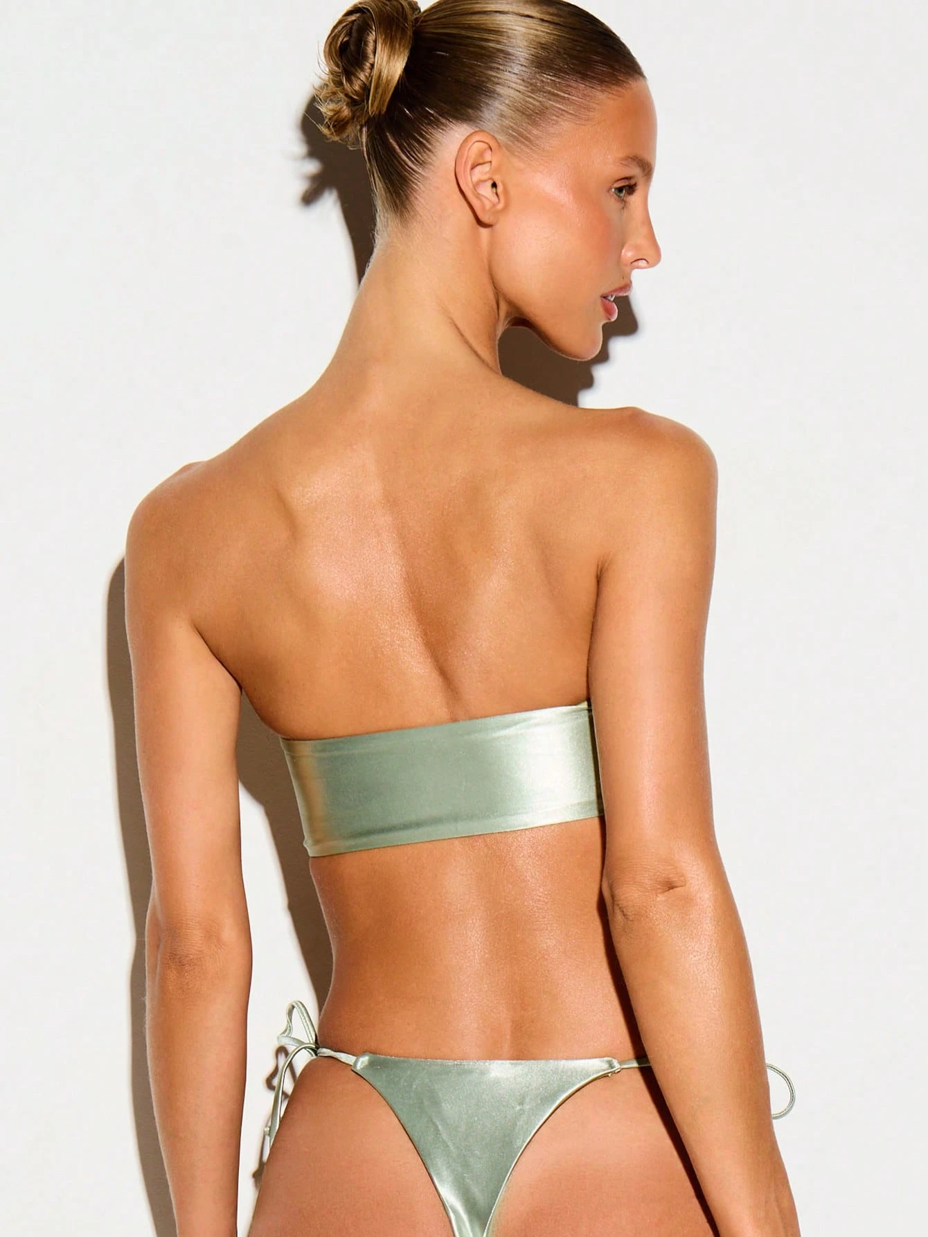Metallic Bandeau Bikini Set With Jewel Trim