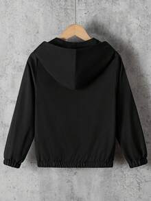 SHEIN Casuvi Kids 青少年男孩春/秋季休閒拼色條紋連帽外套 - 黑色 - 查看 2