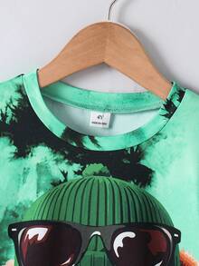 SHEIN Young Boy Round Neck Cartoon Print Short Sleeve T-Shirt And Shorts Casual Daily Set - Green - View 5