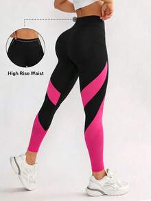 Core Rhythm Colorblock Patchwork High Waist Seamless Sports Leggings - Multicolor - View 2