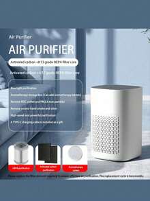 USB Powered HEPA Air Purifier With Activated Carbon Filter And Blue Ambient Night Light, Capable Of Eliminating Dust, Pet Hair, And Odors, Suitable For Compact Air Purifiers In Homes, Offices, And Cars - multicolor - View 13