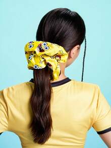 SpongeBob SquarePants | SHEIN 1 Pack Cute Fashion Glossy Satin Soft Plus Size Large Intestine Ring Cartoon Printed Hair Band, Suitable For Home Or Out Use, High Ponytail - Multicolor - View 3
