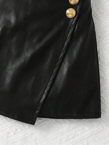 SHEIN 2件組豹紋高領T恤洋裝與長褲套裝，適合日常通勤，秋季女童長袖上衣與皮裙兩件套，可愛風格 - 黑色 - 查看 3