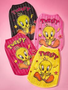 LOONEY TUNES X SHEIN 1 Piece Cartoon Pattern Printed Pet Vest, Sports Vest, Cat Clothes, Dog Clothes, Size XXS-XXXXL, Extra Small, Extra Large, Tweety. - Rose Red - View 6