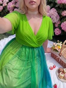 Lyrianda Plus Size Spring/Summer Punk Colorful Gradient Short Sleeve Asymmetrical Hem Dress - Multicolor - View 4