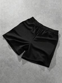 Manfinity Hypemode Men Drawstring Waist Solid Track Shorts Sweat Plain Black Basic - Black - View 2