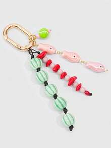 ROMWE Kawaii 1 Piece Spring Summer Dopamine Style Colorful Beaded Bag Keychain Pendant, Woven Rope Bag Charm, DIY Hanging Ornament - Pink - View 3