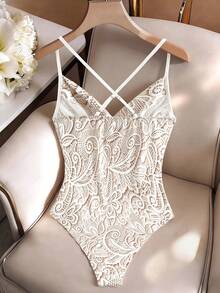 GlowEve CURVE Plus Size Women's Floral Print Casual Versatile Daily Wear Camisole Bodysuit - Apricot - View 6