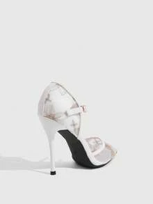 CUCCOO CHICEST Mesh Gold Thread Embroidered Pointed Back Empty Stiletto Sandals, New Chinese Style, Banquet High Heels - White - View 3