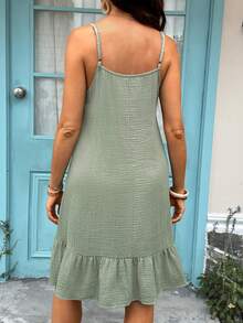 SHEIN 孕婦度假休閒素色細肩帶洋裝 - 綠色 - 查看 2