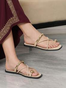 Sleekvia Sandal Jepit Luar Ruangan Wanita Nyaman, Tahan Aus, Serbaguna, Terbuat dari Logam, Cocok untuk Musim Panas - Bulu domba - Aprikot - View 2