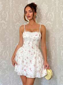 Glamine Charm Đầm chữ A kẻ caro thanh lịch với thiết kế 2 trong 1, đầm mùa hè họa tiết hoa anh đào và hồng, đầm mini chữ A cổ chữ V thêu, đầm in hoa anh đào mùa hè, đầm kiểu búp bê kẻ caro trắng hồng, đầm kẻ sọc hồng, đầm hai dây hồng trắng. - Nhiều màu - Xem 3