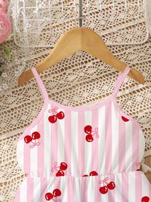 Genkimix Kids Vestido para niñas, estampado de moño de cereza, adecuado para primavera y verano, simple y casual - Multicolor - Ver 4