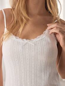 Ocili Soft Cotton Jacquard Textured Fabric Casual Lace Camisole Mini Dress, Suitable For Loungewear And Outings - White - View 6