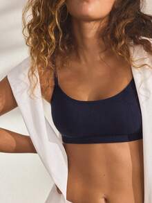 Ocili Women's Comfortable Cotton Rib Knit Bra - Navy Blue - View 6