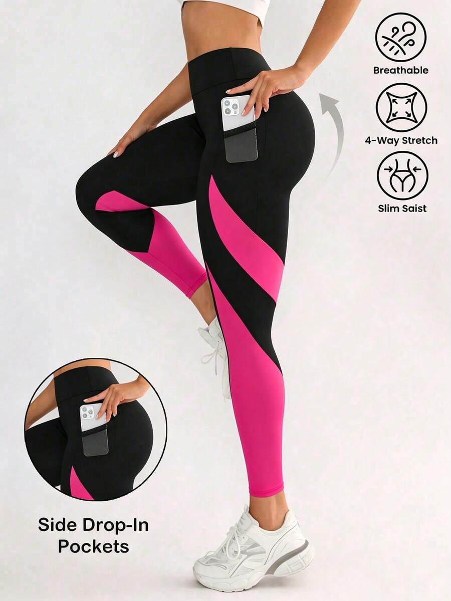 Core Rhythm Colorblock Patchwork High Waist Seamless Sports Leggings - Multicolor - View 1