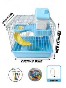 Blue Hamster Cage - Dual-Purpose Portable Carrier (Includes Daily Essentials) - Deluxe Two-Tier Hamster Villa & Mini Castle - Blue - View 5