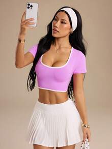 Dewbera Dewbera Seamless Sports T-Shirt, Women's Sports Tank Top, Sports T-Shirt, White Sexy Sporty Cute, Sports Short Sleeve Gym Summer - Pink - View 6