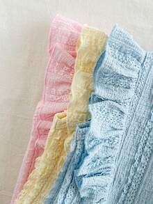 SHEIN Vintaside Kids 3件組彩色極簡田園風荷葉邊飾緹花布料荷葉領套頭T恤上衣，舒適休閒可愛，春夏新款 - 彩色 - 查看 7