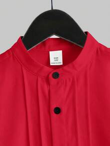 SHEIN Tween Boy Solid Color Single-Breasted Casual Versatile Daily Outing Short Sleeve Shirt - Red - View 4