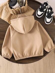 SHEIN Genkimix Kids 1件男童休閒極簡街頭連帽長袖外套 時尚設計 適合秋季穿著 4-7歲男孩日常上學 嬰童白色 - 卡其色 - 查看 2