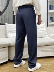 Manfinity Hypemode Men's Casual Office Wear Solid Color Suit Pants For Ceremony, Formal - Navy Blue - View 2
