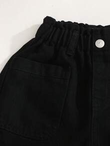 少女牛仔長褲，夏季新品，時尚休閒風，黑色水洗工藝，彈性腰帶配口袋與捲邊設計，寬鬆錐形版型，輕量柔軟牛仔面料製成，舒適親膚，時尚女孩必備，簡約休閒四季皆宜，百搭日常穿搭、拍照、購物、出遊、聚會、音樂節、度假，2026新款少女牛仔長褲 - 黑色 - 查看 7