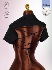 Amplova Casual Sexy 2026 New Front Ruched Design Back Lace-Up Open Back Cropped Shirt - Black - View 8