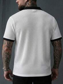 Manfinity Homme Men's V-Neck Contrast Color Casual Polo Shirt - White - View 2