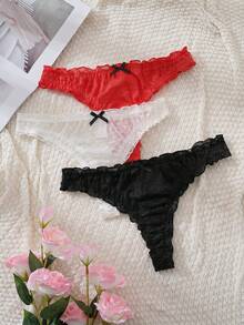 PetitDoll 3 pièces de culottes triangle en dentelle sexy minimaliste pour femmes - Multicolore - Voir 4