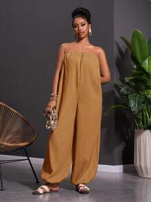 Veslaya 2026 Spring/Summer Women's Plus Size New Music Festival Easter Western Nomad Birthday Party Bussines Vacation Beach Chocolate Brown Loose Jumpsuit - Redwood - View 6
