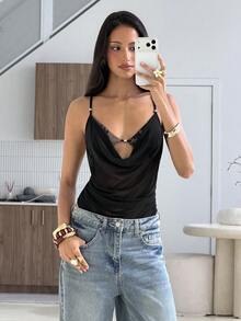 Aloruh Black Lace Bodysuit Sexy Bra Cup Mesh Patchwork - Black - View 5