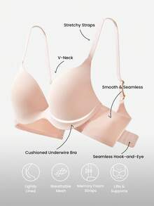 LUVLETTE Dream Curve Everyday No-Show Seamless Lift Curve Fit Cushion Push-Up T-Shirt Invisible Basic Nude Pink Skin Tone Essential Bra - Pink - View 8