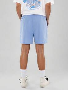 FORM&CHAOS Men's Loose Waist Elastic Waist Printed Light Blue Shorts, Summer - Baby Blue - View 2
