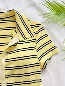 Soleia Women's Striped Button-Up Half-Placket Short Sleeve Casual Romper - Multicolor - View 3