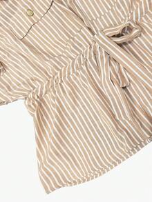 GlowEve CURVE Plus Size Women's New French Elegant Traditional Minimalist Commuter Casual Vacation Lapel Summer Solid Color V-Neck Front Slit Waist Cinched Shirt - Multicolor - View 7