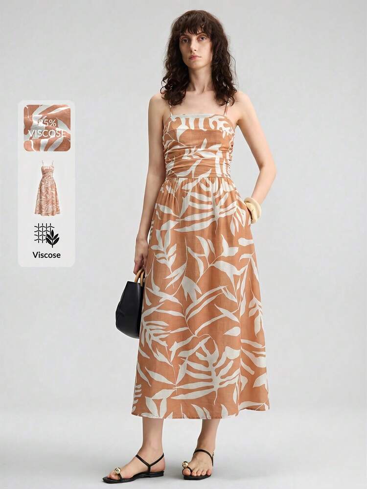 Women's Two-Tone Comfortable Skin-Friendly Premium Soft Fabric Minimalist Plant Pattern Fitted Silhouette Spaghetti Strap Skirt Hem Patchwork Design Full Skirt Side Pockets Back Lace-Up Modern Vacation Beach Bohemian Style Vacation Outfit Country Music Festival Western Style Casual Fashion Low-Key Old Money Luxury Cruise Wear Minimalist Quiet Luxury Texture Essential Outfit Fashion Business Casual Urban Women's Office Wear Urban Commute High-Quality Airport Wear All-Season Versatile Vacation Special Series Women's Long Dress