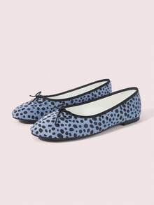 CUCCOO DOLLMOD Polka Dot Printed Bow Decorative Ballet Flats, Round Toe Lace-Up Flats, Casual And Comfortable Soft-Soled Shoes, All-Season Daily Wear Shoes Fall Shoes - Blue - View 2