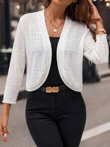 Editum Women Long Sleeve Cardigan Jacket, Casual For Everyday Wear In Fall/Winter - White - View 4
