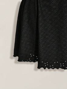SHEIN ICON Plus Size Women's Solid Color Front Tie Short Sleeve Jacquard Knit Dress Date Night Black Summer Cute Vacation Wedding Guest Fairy Kawaii Whimsical - Black - View 8