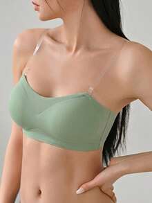 DAZY Detachable Transparent Shoulder Strap Strapless Wire-Free Bra - Green - View 6