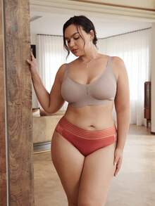 3条装纯色蕾丝边弹力大码女式内裤 - 彩色 - 查看 4