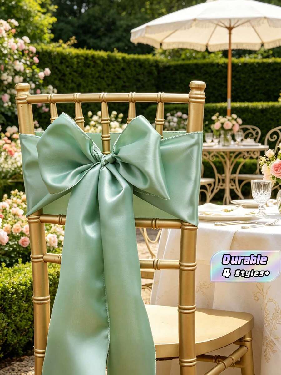 8/12/16/24-Piece Set Of Rose Gold Satin Chair Backs With Bows, Suitable For Wedding Banquets And Birthday Party Decorations. - Ratgrass green - View 1