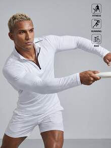 Acti Log Men's Casual Solid Color Stand Collar Slim Fit Sports Jacket, Gym - White - View 3