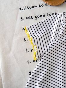 SHEIN Vintaside Kids 女童休閒檸檬仿刺繡條紋T恤與黃色對比色長褲夏季套裝 - 白色 - 查看 6