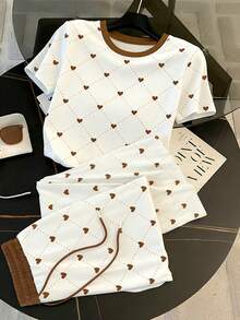 Resyla Camiseta de manga raglán de cuello redondo a juego + Pantalones rectos con bolsillos laterales - Blanco - Ver 3