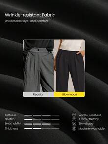 GLOWMODE Pantalones de trabajo con piernas anchas, resistentes a las arrugas y elásticos de 29", con bolsillos laterales para la oficina diaria - Negro - Ver 6