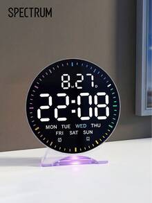 Reloj despertador digital LED redondo con luz nocturna RGB, doble alarma, pantalla de fecha y semana, brillo ajustable, reloj de escritorio moderno para dormitorio, oficina y decoración del hogar - Multicolor - Ver 1